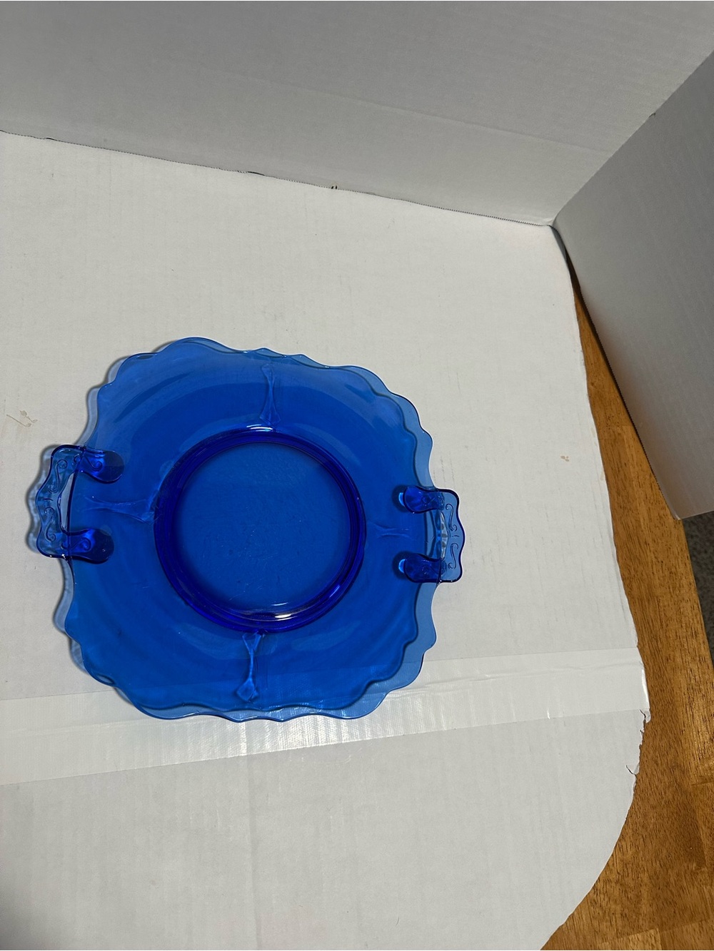 Vintage LE Smith Mt Pleasant Cobalt Blue 10" Footed Cake Plate Depression Glass
